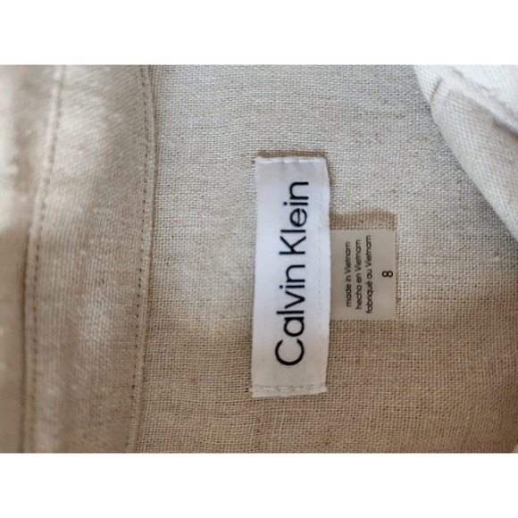 NWT Calvin Klein Linen Blend Shirt Dress Tan Size 8 Button Front Pocketed Casual - Picture 8 of 11